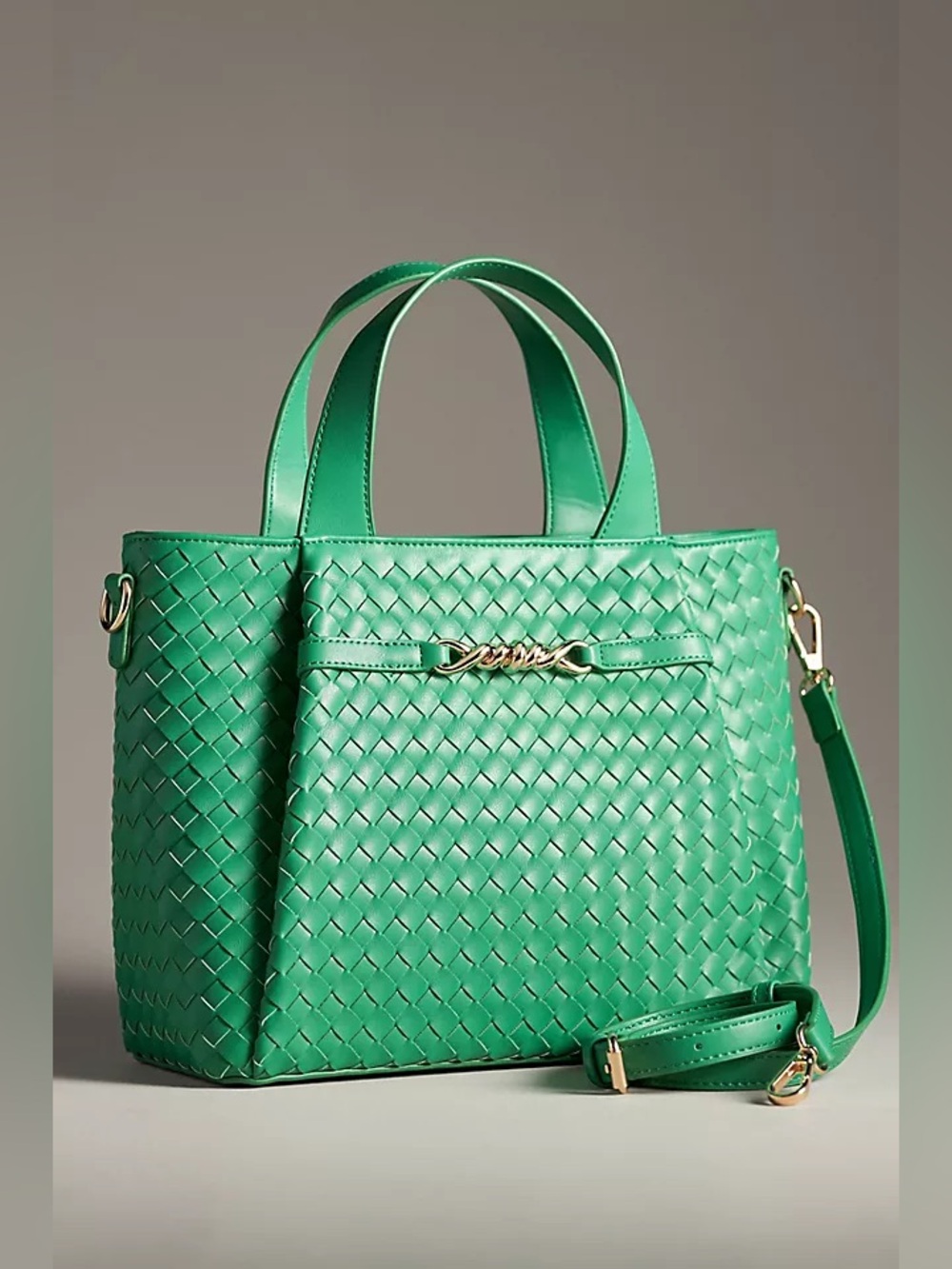 New Anthropologie woven hardware tote bag crossbody strap green satchel